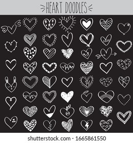 Cute freehand hearts doodles, White outline swirl shape icon. Broken, ruffle & striped Illustration. Polka dots decorated. Angle wings, waves, lightning bolt & rainbow sketch. Balloon, smile, arrow.