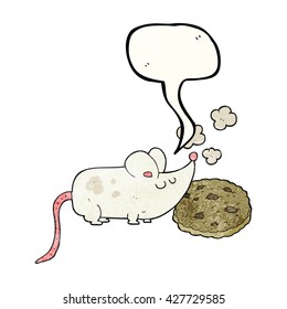 cute freehand speech bubble textured cartoon mouse and cookie