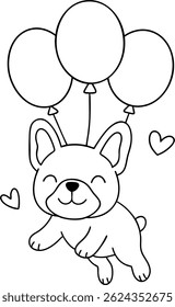 A Cute French bulldog with balloons, expressing joy and playfulness