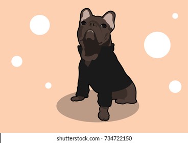 Cute French Bulldog in Black Suit. Adorable vector illustration of a French Bulldog dressed in a stylish black suit, exuding charm and sophistication.