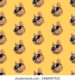 CUTE FRENCH BULLDOG WITH BLACK SUNGLASSES PATTERN DESIGN