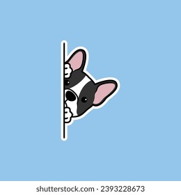 Cute french bulldog black and white color peeking cartoon, vector illustration, I drew it by myself, It's not AI-generated content.