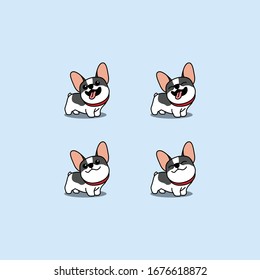 Cute french bulldog cartoon set, vector illustration