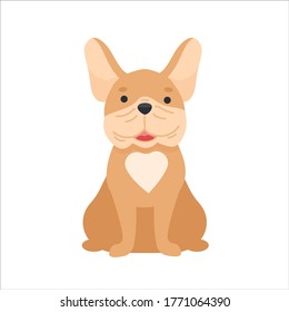 Cute french bulldog character icon. Vector illustration of funny cartoon dog in trendy flat style. Isolated on white background.