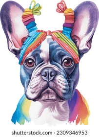 cute french bulldog, costume, Happy pride day