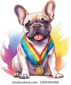 cute french bulldog, costume, Happy pride day