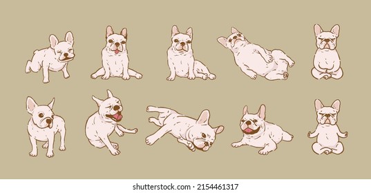 Cute French Bulldog in different poses vector set