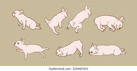 Cute French Bulldog mit verschiedenen Posen, einzelne Vektorgrafik