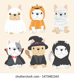 cute french bulldog dog in Halloween costume flat style collection eps10 vectors illustration