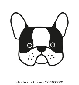 Cute French Bulldog Face. Dog Head Icon. Hand Drawn Isolated Vector Illustration In Doodle Style On White Background