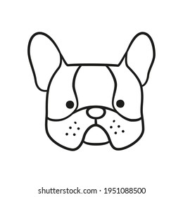 Cute french bulldog face. Dog head icon. Hand drawn isolated vector illustration in doodle style on white background