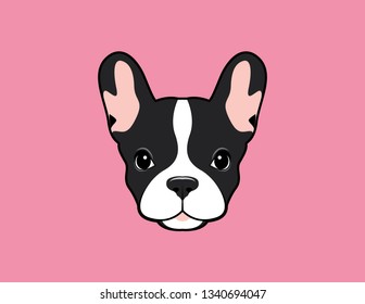 Cute French Bulldog Face Portrait on Pink Background. Vector illustration of a cute French Bulldog face on a pink background. Playful and endearing design.