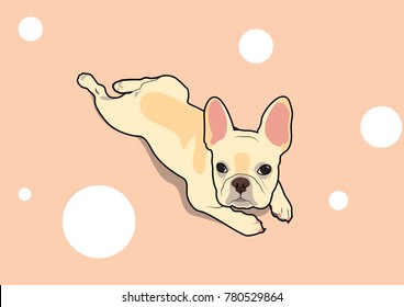 Cute French Bulldog Lies on The Floor. Adorable French Bulldog rests comfortably on the floor, capturing a moment of relaxation and cuteness in this vector design.