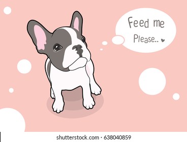 Cute French Bulldog Looking for some Food. Adorable French Bulldog eagerly searching for food with an endearing expression. Playful and charming vector illustration.