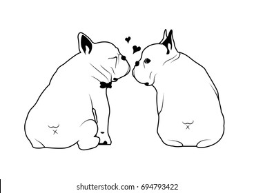 Cute French Bulldog Love Kissing Black & White Logo
