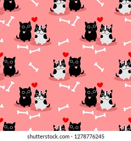 Cute French bulldog in love seamless pattern. 