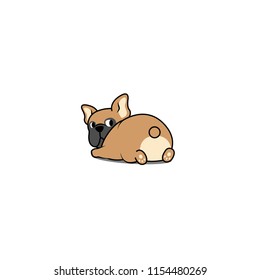 Cute french bulldog lying down and looking back, vector illustration