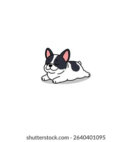 Cute french bulldog lying down with its eyes closed cartoon, looking peaceful and happy, vector illustration