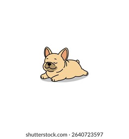 Cute french bulldog lying down with its eyes closed cartoon, looking peaceful and happy, vector illustration