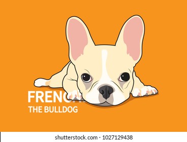 Cute French Bulldog on His Bed. This is designed with a flat color style. Minimal art but has various uses.