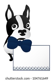 Cute french bulldog with a paper sheet for any text