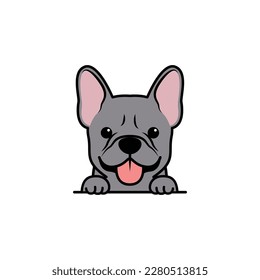 Cute french bulldog puppy blue color cartoon, vector illustration