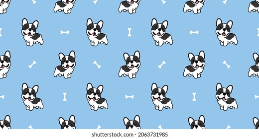 Cute french bulldog puppy cartoon seamless pattern, vector illustration