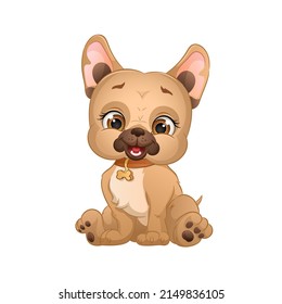 Cute french bulldog puppy, cartoon dog in collar.