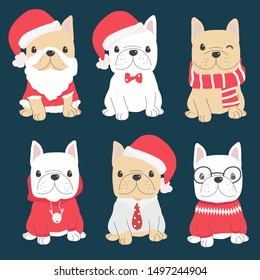 cute french bulldog puppy in christmas costume collection eps10 vectors illustration