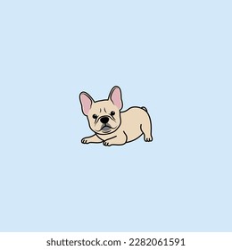 Cute french bulldog puppy cream color lying down cartoon, vector illustration