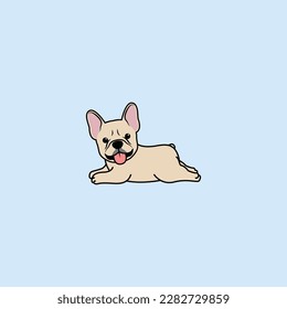 Cute french bulldog puppy cream color lying down cartoon, vector illustration