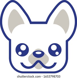 Cute French Bulldog Puppy Dog Face. Vector Illustration.