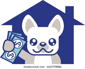 Cute French Bulldog Puppy Dog Face. Vector Illustration.