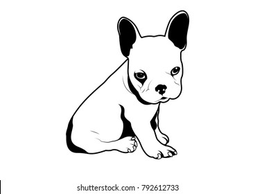 Cute French Bulldog Puppy Feels Sleepy in Black and White. Charming black and white illustration of a sleepy French Bulldog puppy. Adorable design capturing the cuteness and coziness.