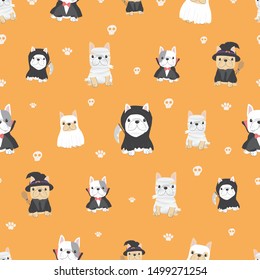 cute french bulldog puppy in halloween costume seamless pattern eps10 vectors illustration