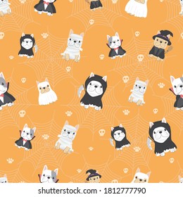 cute french bulldog puppy in halloween costume seamless pattern eps10 vectors illustration