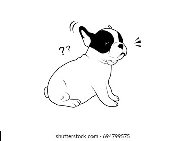 Cute French Bulldog Puppy Panic in Black and White Concept. Adorable French Bulldog puppy in black and white, showing panic and surprise. Cute canine expression in vector illustration.