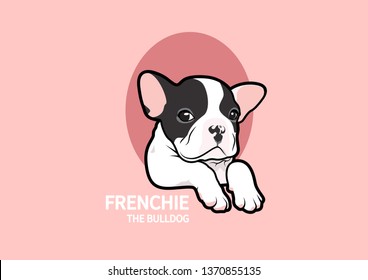 A cute French Bulldog puppy poses at the small open tunnel in pink background. How adorable he is. Captivating vector portraying a cute pup gazing out. Charming and heartwarming scene.