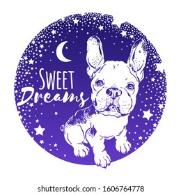 
Cute french bulldog puppy. Sweet dreams illustration