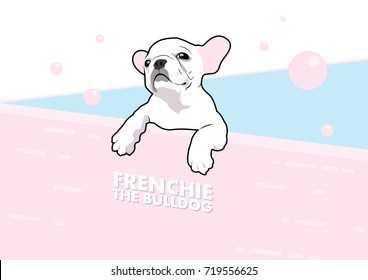 Cute French Bulldog Puppy Takes a Bath. This charming vector depiction of a cute French Bulldog puppy enjoying a bath captures its adorable and playful nature.