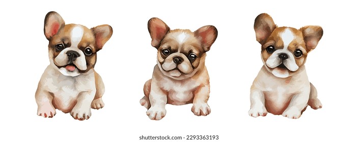 Cute French Bulldog Puppy Watercolor isolated white background  Lovely dog animal drawing graphic design  Pet portrait vector illustration