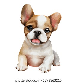 Cute French Bulldog Puppy Watercolor isolated white background  Lovely dog animal drawing graphic design  Pet portrait vector illustration