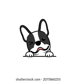 Cute french bulldog puppy winking eye cartoon, vector illustration