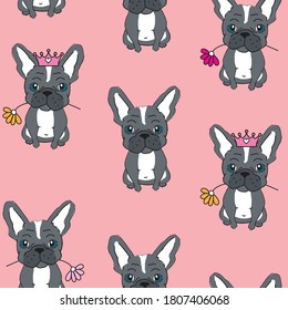 cute french bulldog seamless pattern