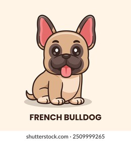 Bonito francês Bulldog Sentado Vetor Ícone Ilustração. Animal Nature Icon Concept Vetor Premium Isolado. Estilo de Desenho Animado Plano