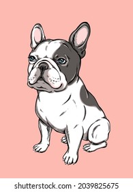 Cute french bulldog sketch. Vector illustration in cartoon style