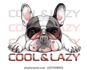 Cute french bulldog sketch  Vector illustration in hand  drawn style   Cool   lazy illustration  Image for printing any surface
