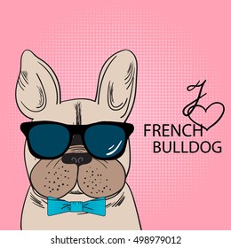 Cute French Bulldog with sunglasses. Vector Illustration