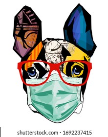 Cute French bulldog with surgical mask - vector illustration (Ideal for printing on fabric or paper, poster or wallpaper, house decoration)