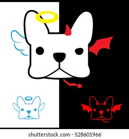 Cute french bulldog vector. Angel and devil.